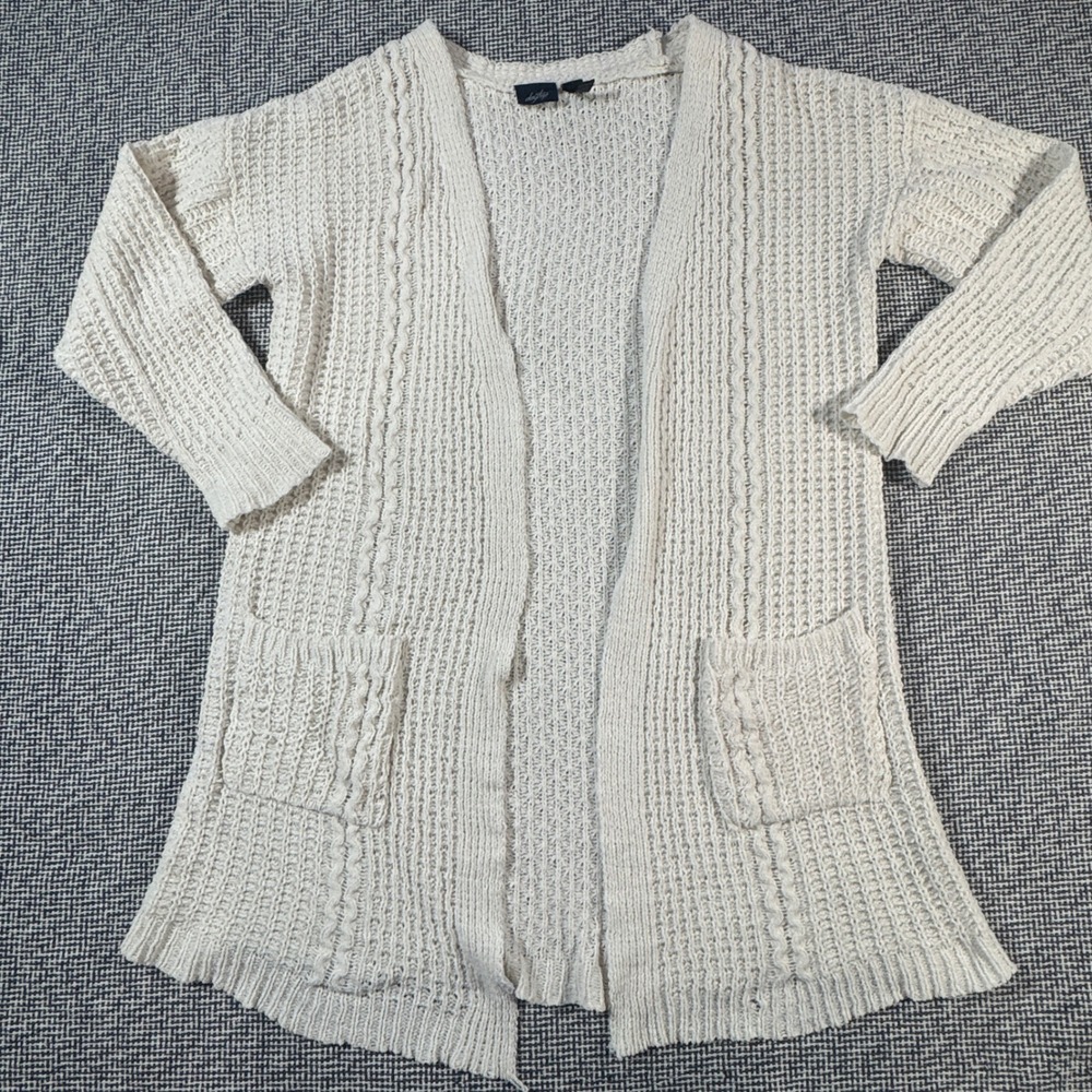 Daytrip Womens Cream Chenille Cable Knit Open Front Pockets Cardigan Sweater XS